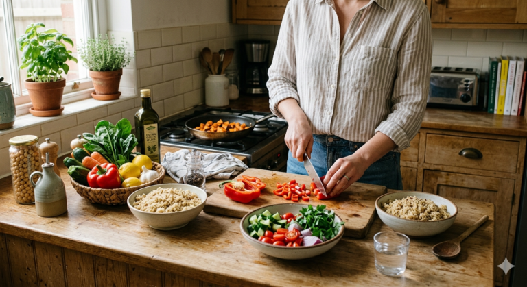 simple summer meal prep with fresh vegetables and plant-based ingredients