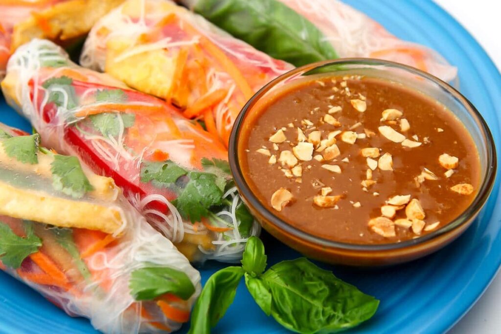 crispy tofu summer rolls with peanut lime sauce vegan recipe