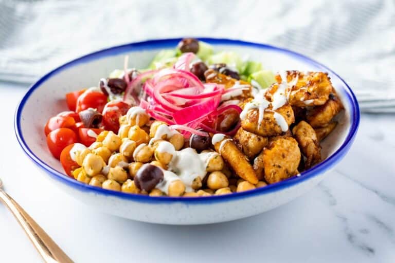 Mediterranean chickpea and peach salad with fresh basil and lemon dressing