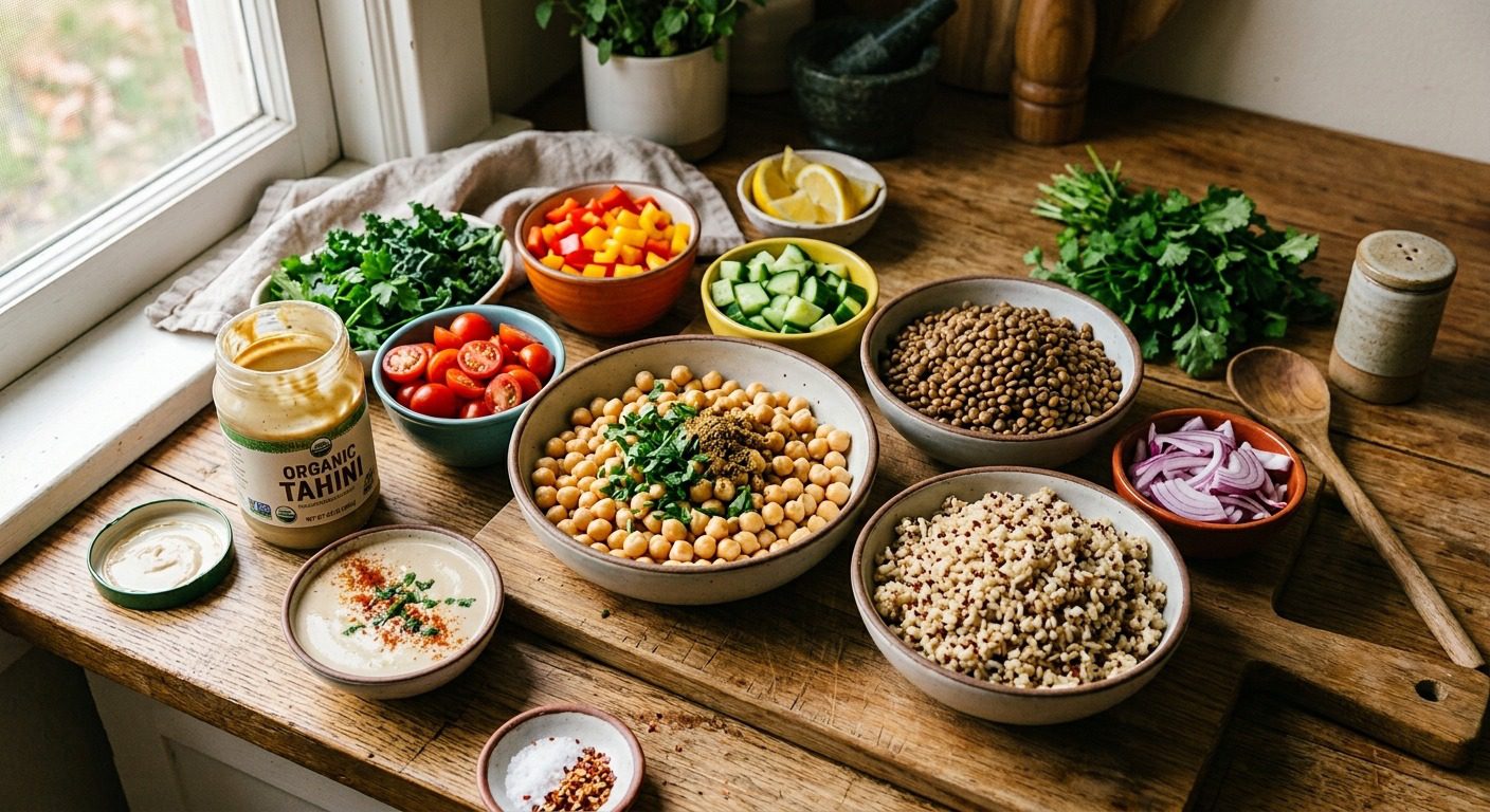 Simple staple ingredients for building consistent healthy meals